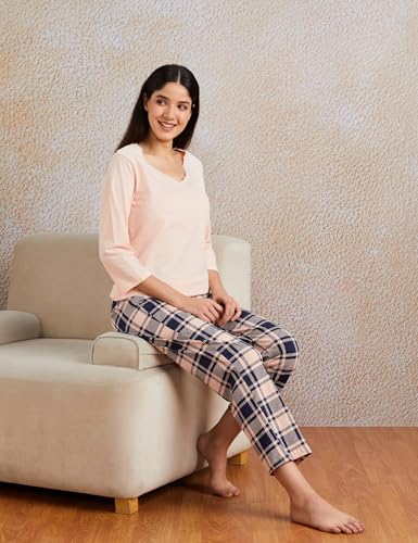 Image of Amazon Brand - Symbol Women's Cotton Regular Fit T-Shirt and Pajama Night Suit | Two Piece Set (Available in Plus Sizes)