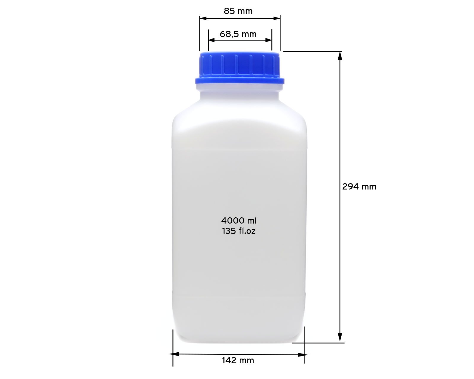 Octopus 5 Weithalsflaschen 4 Liter aus HDPE, UN-zugelassen | Robuste Gefahrgutflasche für größere Mengen, chemikalienresistent und bruchfest für Labor und Werkstatt