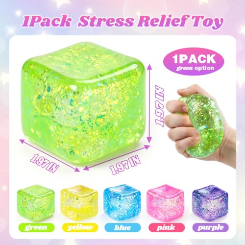 Image of Squishy Cube,Ice Cube Squishy Stress Cube for Adults,Glitter Squishy Slow Rising Fidget Cube Sensory for Anxiety Stress Relief High Density Ice Squeeze Ball Cubes(Green)