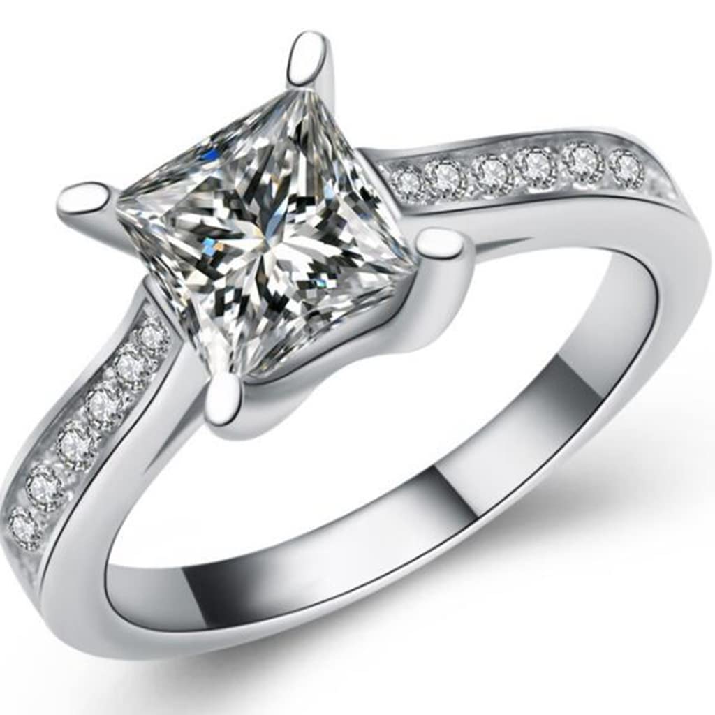 Anillo de acero inoxidable de 4 quilates corte princesa para boda y compromiso 4