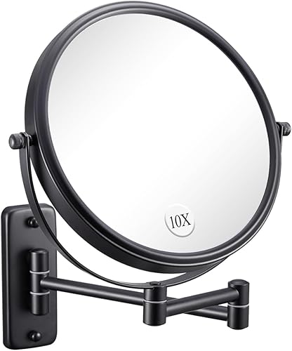 DECLUTTR Espejo de maquillaje montado en la pared, espejo de aumento 1X10X para pared, espejo de baño extensible giratorio de doble cara de 360 de 8