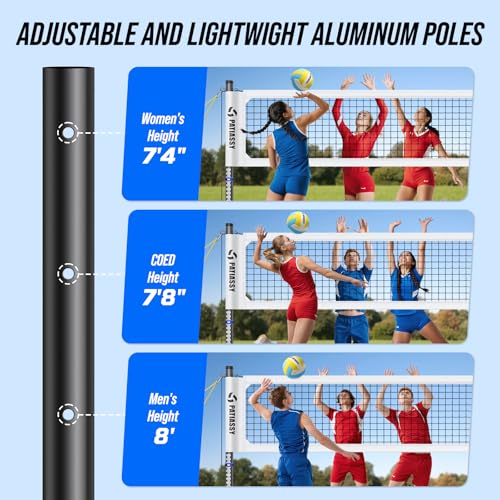 Patiassy Heavy Duty Professional Volleyball Net Set for Backyard & Beach, 32-Ply Reinforced Net with Steel Anti-Sag Winch, Height-Adjustable Rust-Proof Aluminum Poles & Portable Carry Bag