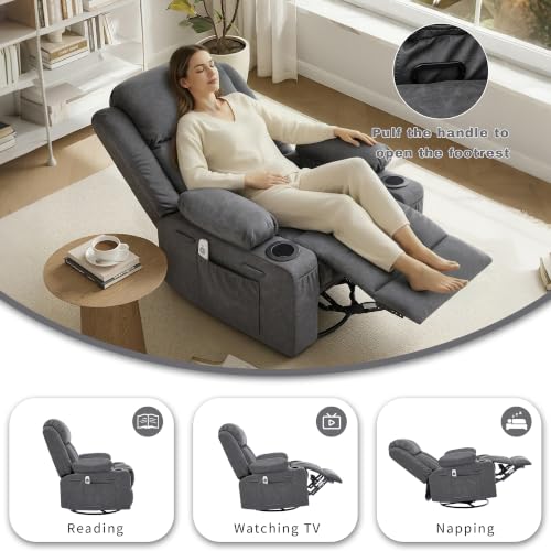 Image of Rocker Recliner with Heat and Massage, Swivel Chair with Cup Holder
