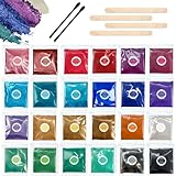 pclapora 24 Borsa Polvere di Mica, Mica Powder 24 Colori, Pigmento di Resina Epossidica Portatile 3G, Contiene 2 Cucchiai e 4 Bastoncini Legno, Resina Epossidica, Fabbricazione Sapone