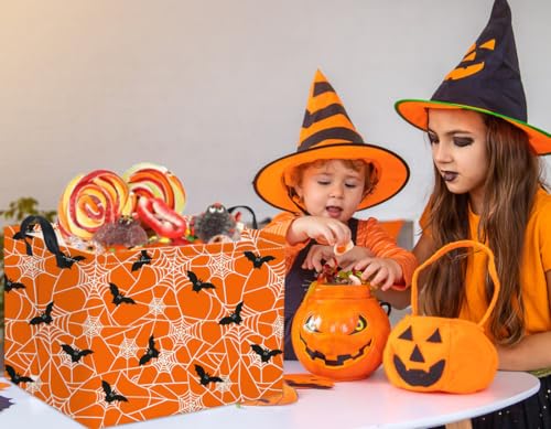 Image of Rectangular Halloween Basket for Boys and Girls Kids Trick or Treat Pumpkin Basket for Halloween Parties Cute Storage Bin Organizer Box Room Decor(Bat spider web)