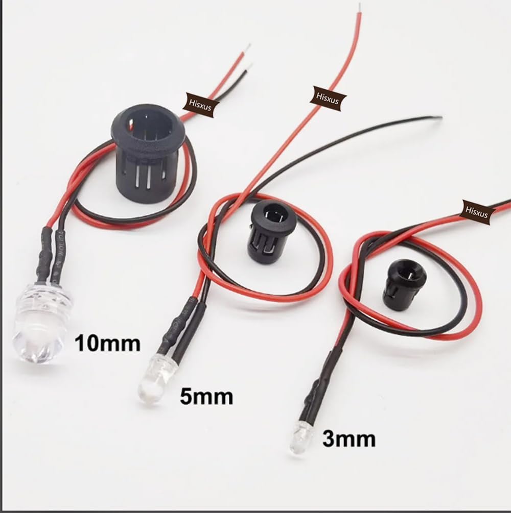 25Pcs 10MM White LED Pre-wired Water Clear Bulb 12V 7.87 Inch Lamp Light Bulb Prewired Emitting Diode& 25Pcs Black 10MM LED Plastic Clip Holder For DIY Home Decoration