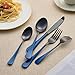 LKTDYMEG 20-Piece Black and Dark Blue Silverware Set 18/0 Stainless Steel Silverware Set Dark Blue Handle Cutlery Set Service for 4 Dinner Knives Forks Spoons Set Flatware Set Finish Dishwasher Safe