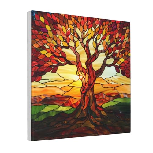 Lienzo de árbol antiguo de vidrieras Woshuwo Majestic enmarcado de 30x30 cm para sala de estar