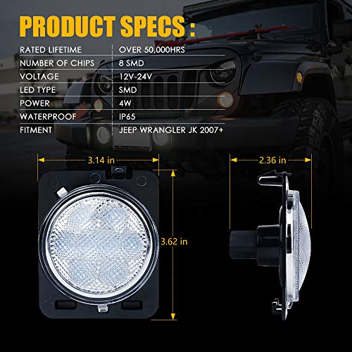 Xprite LED Amber Front Fender Side Marker Light Assembly with Clear Lens Compatible with Jeep Wrangler JK Unlimited 2007 2008 2009 2010 2011 2012 2013 2016 2017 2018 by Xprite - Image 7