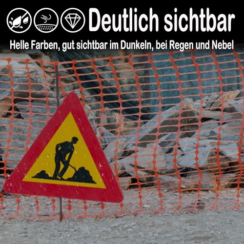HENGMEI 1x30m Absperrzaun Bauzaun Begrenzungszaun, Nutztierzäune 100 cm hoch Schutznetz aus Kunststoff Geschnitten Werden Mobiler Zaun Hühnerzaun Geflügelzaun für Geflügelgehege Warnnetz, Orange