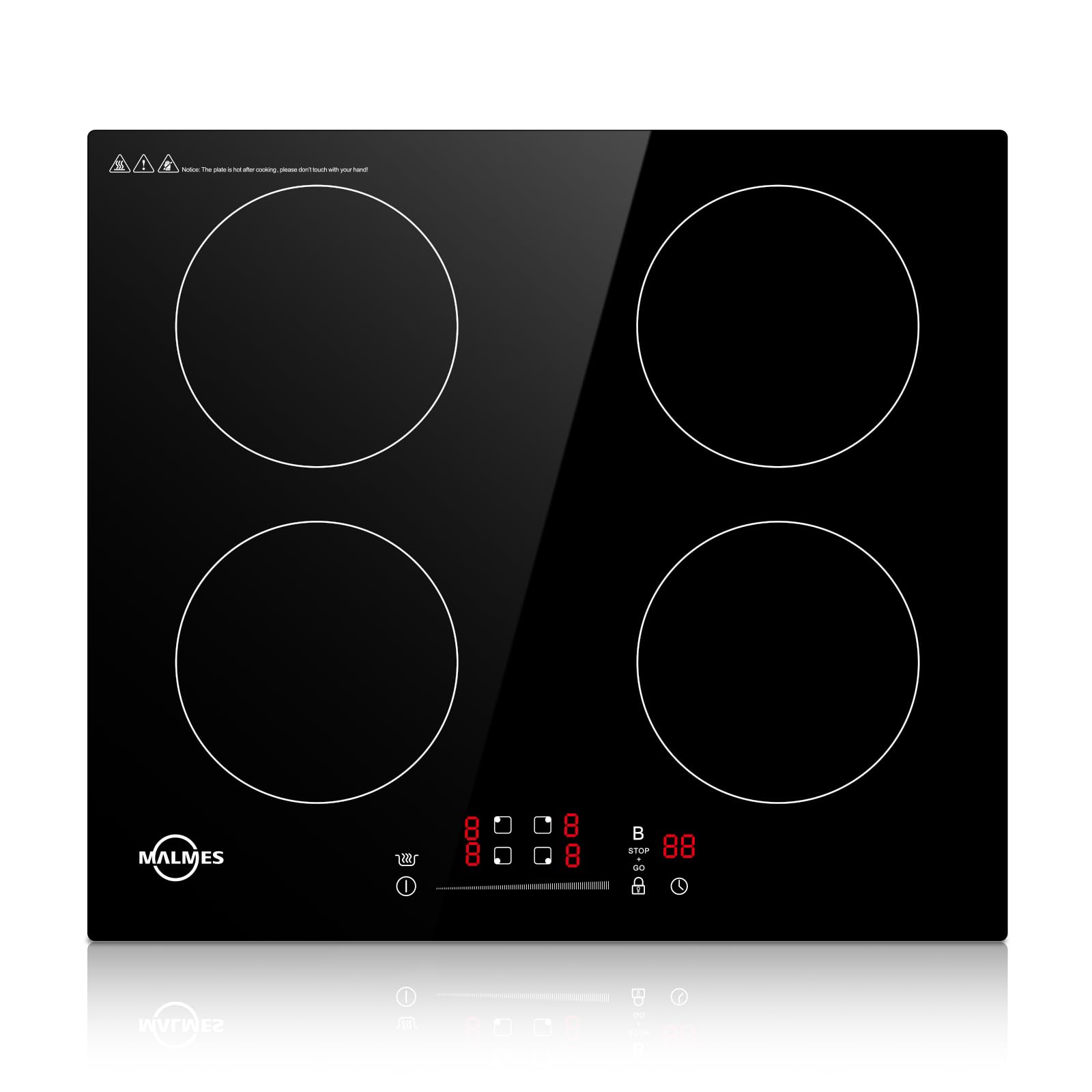 4 Platten Induktionskochfeld 60 cm, 7000W, Einbau Kochfeld Induktion | Power Booster Touch-Bedienung, 9 Leistungsstufen, Sicherheitsschloss, Touch-Bedienung, Zeitschaltuhr, D60474H2