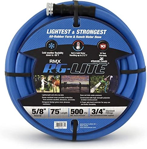 AG-LITE BSAL3475 3/4" x 75' Hot/Cold Water Rubber Garden Hose, 100% Rubber, Ultra-Light, Super Strong, 500 PSI, 50F to 190F Degrees, High Strength Polyester Braided