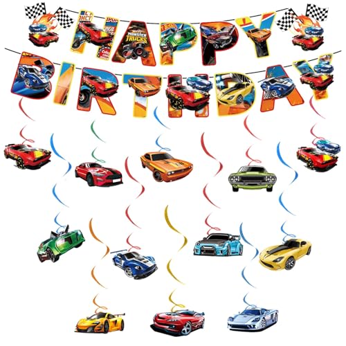 Chukua Auto Geburtstag Deko Jungen Mädchen- Wheels Girlande Hängende Deko Car Geburtstag Banner Swirl Decorations Auto Happy Birthday Banner Dekoration für Racing Kindergeburtstag Party Supplies Deko