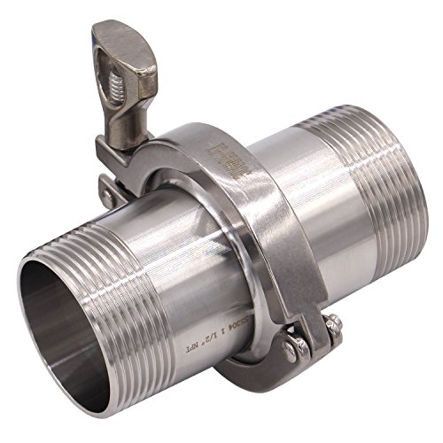 Image of DERNORD 2 Pcs Sanitary Male Threaded Ferrule Pipe Fittings + SUS304 Tri-clamp (Tri-clover Clamp) + FKM Gasket (Male Threaded Pipe Size:1-1 /2 Inch DN50)