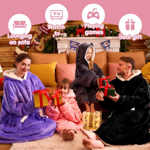 yescool Wearable Blanket Kids Hoodie, Birthday Teen Girls Gifts for 8-15 Year Old Kids Oversized Sweatshirt Sherpa Flannel Cozy Hooded Blanket with Pocket for Children, Youth Teens, One Size, Black