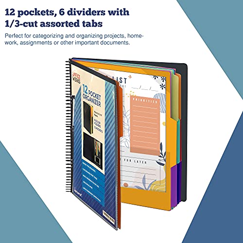 Performore 12 Pocket Spiral Subject Organizer With 6 Dividers, Folder Organizer Binder With Front Cover Pocket And Customizable Cover, Erasable Write On Tabs For Documents Files Projects #TOP1