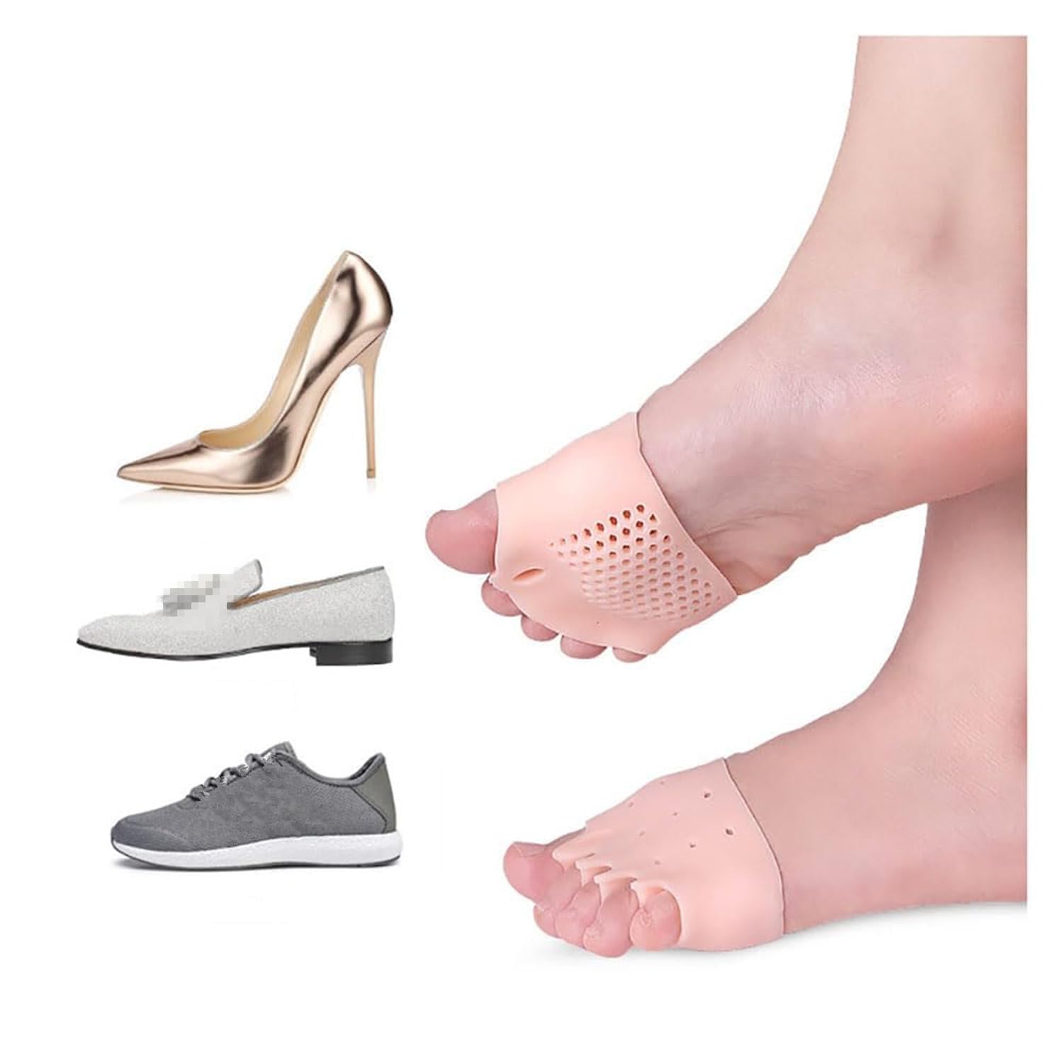 2Paar Ballenzeh-Korrektoren, Silikon zehentrenner pediküre, Zehentrenner Zehenspreizer Fußballen Kissen Atmungsaktiv Weich für Damen(Skin-2pairs)