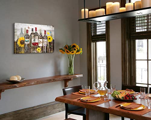 Canvas Wall Art Kitchen Wall Decor Dining Room Sunflower Decor Modern Farmhouse Decor Wine Bar Prints 36" X 24" Paintings Wall Decorations For Living Room Home Office Pictures Large Artwork For Walls #TOP3