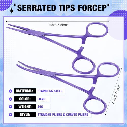 Image of BBTO Hemostat Curved and Straight Hemostat Forceps Piercing Pliers Forceps, Stainless Steel Straight and Curved Pliers, Fishing Tweezer(Lilac,2 Pcs)