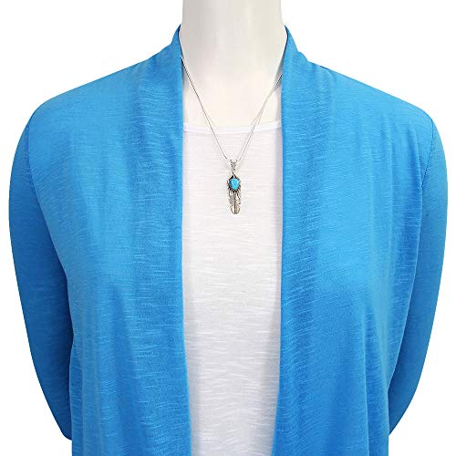 Feather Turquoise Pendant Necklace 20" Sterling Silver 925 Genuine Gemstones (20", Turquoise) #TOP1