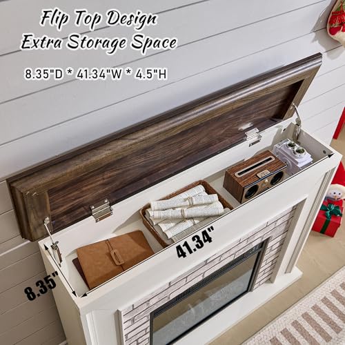 45-Flip-Top-Electric-Fireplace-with-Mantel-Electric-Fireplace-Heater-TV-Stand-with-Freestanding-Electric-Fireplace-Remote-Control-Adjustable-Flame-Level-for-Living-Room-White 45 Flip Top Electric Fireplace with Mantel Electric Fireplace Heater TV Stand with Freestanding Electric Fireplace Remote Control Adjustable Flame Level for Living Room White