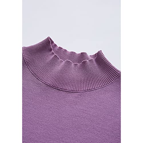 Image of CHICWISH Women's Mock Neck Satin Spliced Bubble Sleeves Knit Top