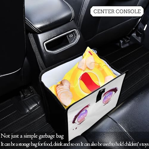 Image of Purple Pink Anime Kawaii Eyes Car Trash Can Foldable Hanging Car Trash Bag Bin Auto Garbage Can Leak-Proof Car Organizer(Large)