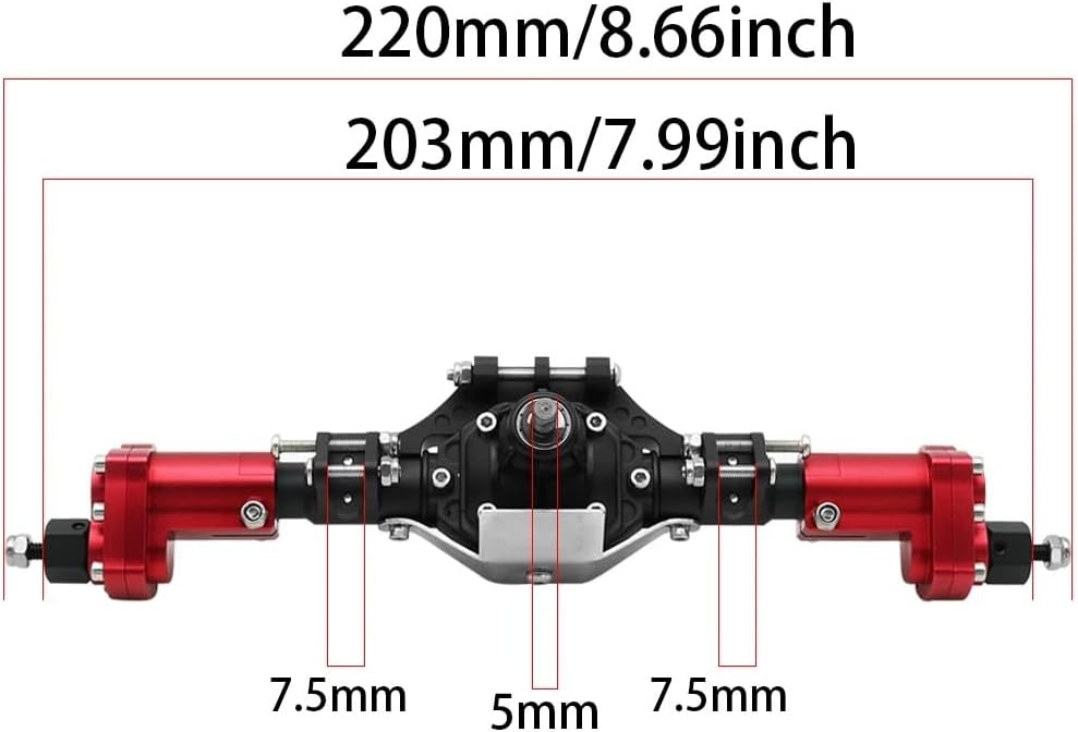 SCX10 Axles Front & Rear Portal Axles Front and Rear Portal Axle CNC Aluminum Alloy Anodized for Axial SCX10 II Spiral Gear 90046 90047 D90 RC4WD (Red Rear Axle)