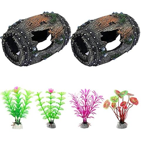 liuer Fish Tank Decorations 2PCS Aquarium Ornaments Resin Wood Cave Hiding Landscaping Decoration Articles with Aquarium Plants for Fish Shrimp Hiding Aquarium Cover