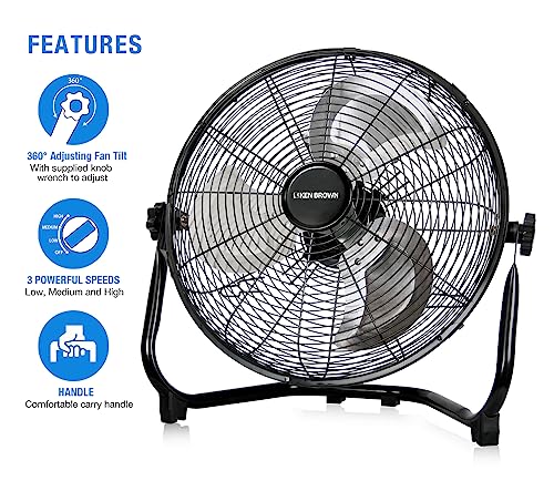 Ken Brown 14 Inch High Velocity Floor Fan 3-Speed 360° Adjustable Tilting Powerful Airflow For Home,Residential Use, Black #TOP1