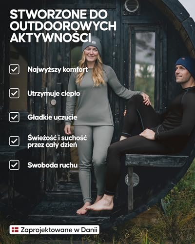 DANISH ENDURANCE Komplet Bielizny Termicznej, Męski i Damski, Termoaktywna Koszulka z Długim Rękawem i Legginsy, z Materiałów z Recyklingu