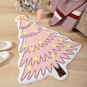 YIKUSH Christmas Tree Bathroom Rugs for Living Room Pink Rug Absorbent Washable Bath Mat Shower Non-Slip Soft Thick Durable Bathtub Carpet for Women