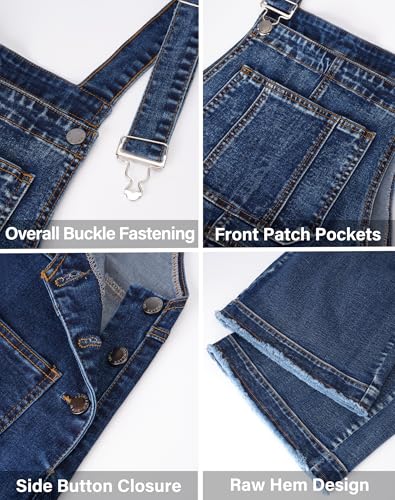 roswear Women’s Denim Overalls Loose Fit Stretchy Baggy Overall Bib Wide Leg Casual Jean Jumpsuits Washed Denim Blue Medium