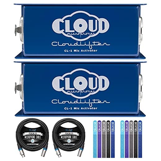 Cloud Microphones Cloudlifter CL-1 Mic Activators for Dynamic, Ribbon, and Tube Mics (2-Pack) Bundle with Blucoil 10-FT Balanced XLR Cables (2-Pack), and Reusable Cable Ties (10-Pack)