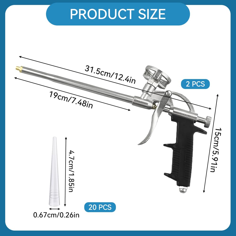2 Pz Pistole per Schiuma Poliuretanica Pistola Schiuma con 20 Ugelli Pistola Schiuma Professionale in Metallo Pistola Schiuma con Impugnatura Ergonomica per Calafataggio Riempire Sigillatura