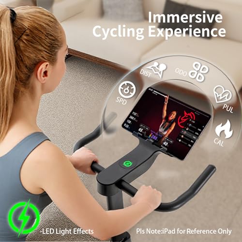 Image of YESOUL Self-Powered Exercise Bike with Dynamic LED Lights - Stable Triangle Frame, Dual-Stage Drive, 300 lbs Capacity, Silent Magnetic Resistance, Compact Indoor Stationary Bike for Home