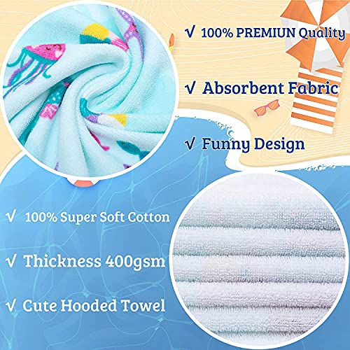 Voova & Movas Large Oversized Kids Hooded Towels | Soft Cotton (30X50 Inches) Beach, Bath, Pool Towels | Summer Essentials For Girls Ages 3-10 For Toddler, Sea Mermaid #TOP5