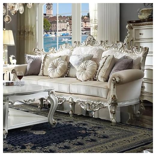 ACME Picardy II Sofa w/7 Pillows - - Fabric & Antique Pearl