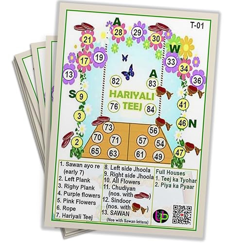 Image of Teej Tambola Tickets | Jhoola Edition Theme Housie Tambola Themed Bingo Game| Kitty Party Theme Housie Tickets | English | for Family & Friends (Set of 15 Tickets)