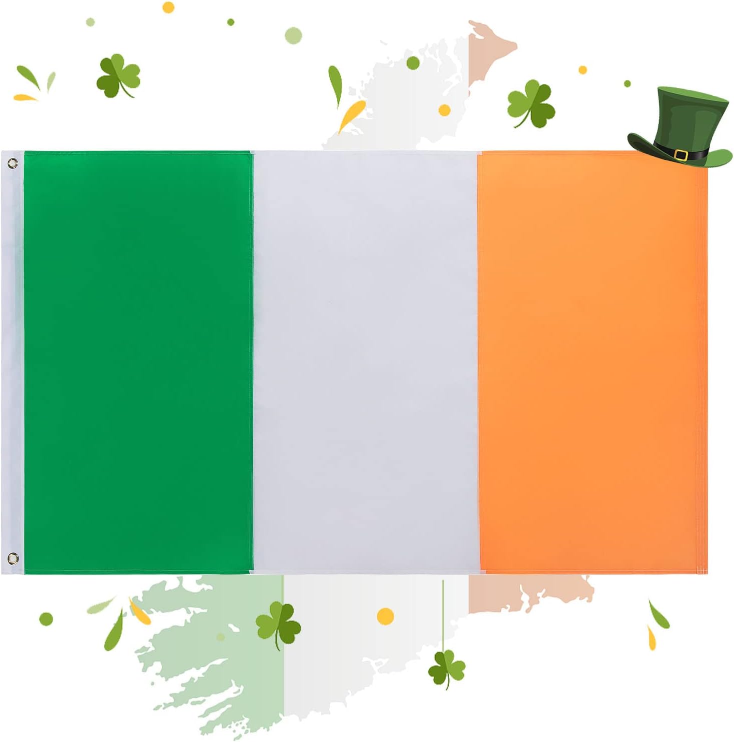 Ireland?Flag 5x8 FT, Large Irish Flag with Print Vivid Color and Fade Proof, Canvas Header and Double Stitched,Outdoors Indoors Light-Weight Polyester Flags with Brass Grommets Ireland-5x8FT