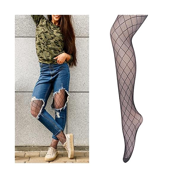 Womens Fishnet Patterned Tights Cozy Halloween Stockings Panty Hose, 4 Pack, Black - Image 7