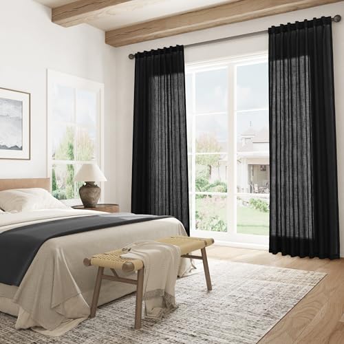 Image of Joywell Extra Long Linen Curtains 102 Inches Long for Living Room Black