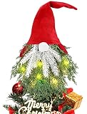 Lighted Gnome Christmas Tree Topper, Tabletop Mini Christmas Tree Ornaments with LED Lights, Small C