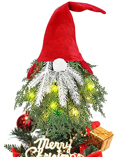 Lighted Gnome Christmas Tree Topper, Tabletop Mini Christmas Tree Ornaments With Led Lights, Small Christmas Tree Doll For Holiday Decor Gift #TOP4