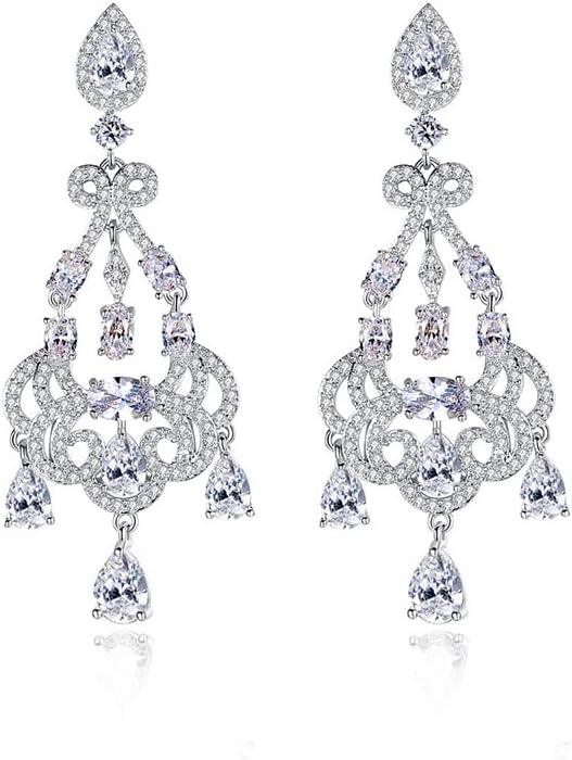 14K Gold Natural Crystal Chandelier Earrings for Women,Vintage Style Water Drop Crystal Long Dangle Earrings,Fashion Jewelry Gift for Her