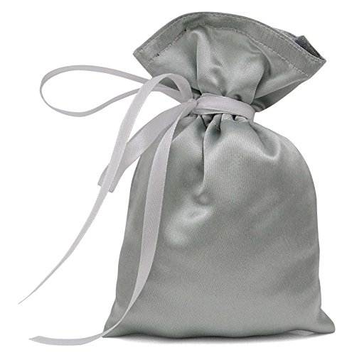 Darling Souvenir 50 sacchetti regalo in raso con coulisse, piccoli sacchetti per bomboniere, 20,3 x 25,4 cm, per baby shower, colore: grigio argento