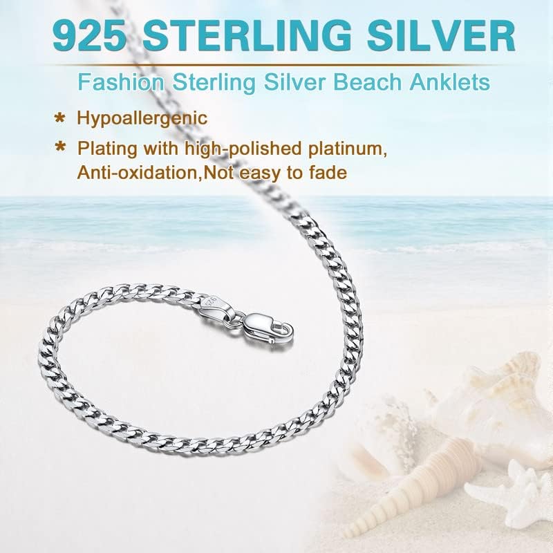 Miniatura 2 de U7 Sterling Silver Anklet for Women Cuban ChainFigaro Chain Ankle Bracelet Summer Beach Anklets