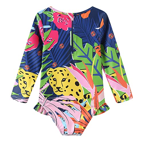 Image of Baby Girls One Piece Swimsuits Long Sleeve Rash Guard for Kids Girls UPF 50+ Sun Protection Swimshirts