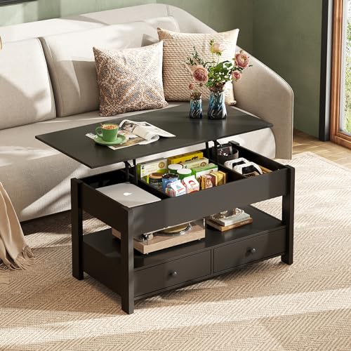 Image of WLIVE Lift Top Coffee Table with 2 Drawers, Large Storage, Black