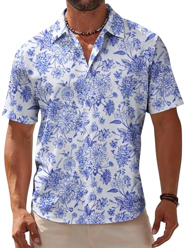 Image of Yoimira Hawaiian Shirts for Men, Print Mens Casual Short Sleeve Button Down Shirts Floral Aloha Beach Shirt